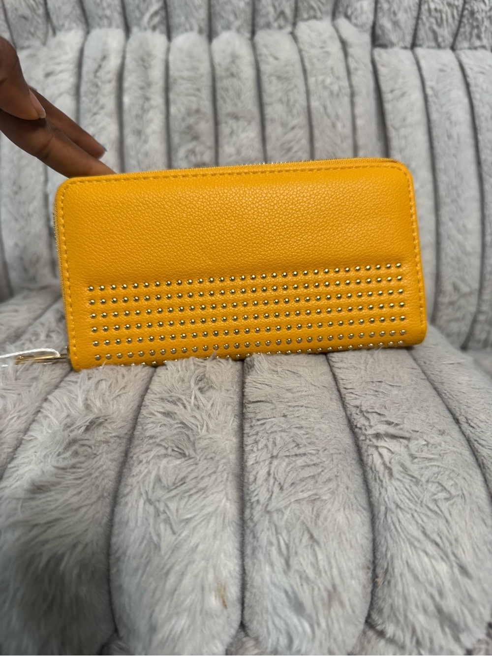 Zip-Around Studded Yellow Wallet - Women